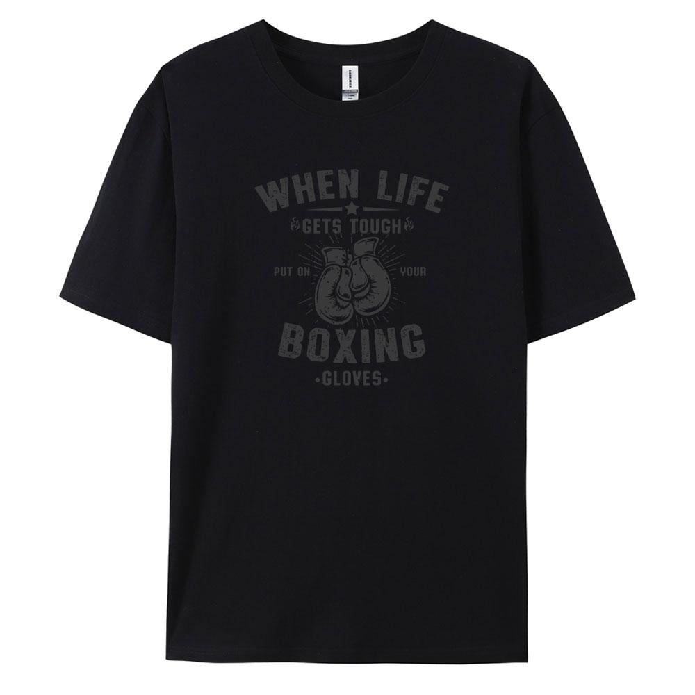 Boxing Comfortable Mens Loose Fit Tshirt with Stylish Prints Vintage and Short Sleeved