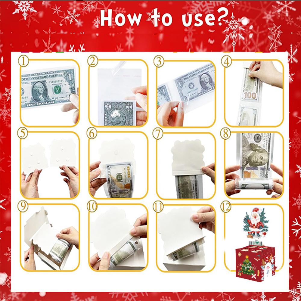 Merry Christmas Money Gift Box for Cash Pull and Transparent Bag for Kids Adults