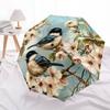 Two Birds Perched On A Rose Bush With Blooming Pink Flowers Automatic Umbrella With Folding Feature Retractable Design With 8 Rib Durability Compact