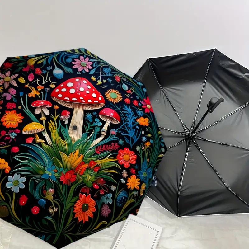 1pc Mushroom Garden Mandala Umbrella with Plastic Handle,Suitable for All Seasons Home Travel Outdoor UmbrellaDD1323