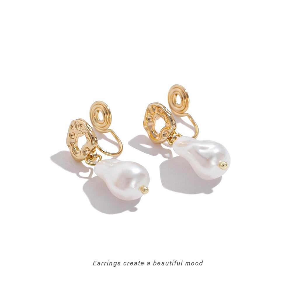 Retro Geometric Faux Pearl Dangle Earrings, Irregular Stud Design for Women, Clip-On for Non-Pierced Ears