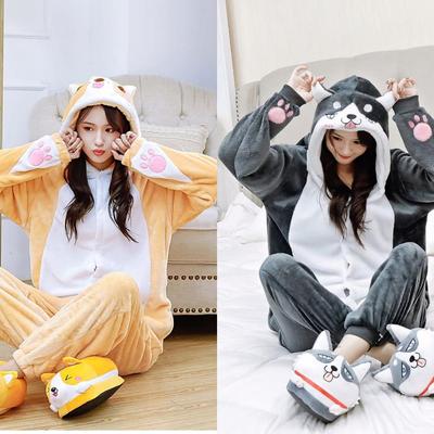 Corgi Kigurumi Pre dospelých Ženy Muži Zvierací HuskyOnesies Pyžamový Flanel Kreslený Pes Cosplay Teplá zimná kombinéza