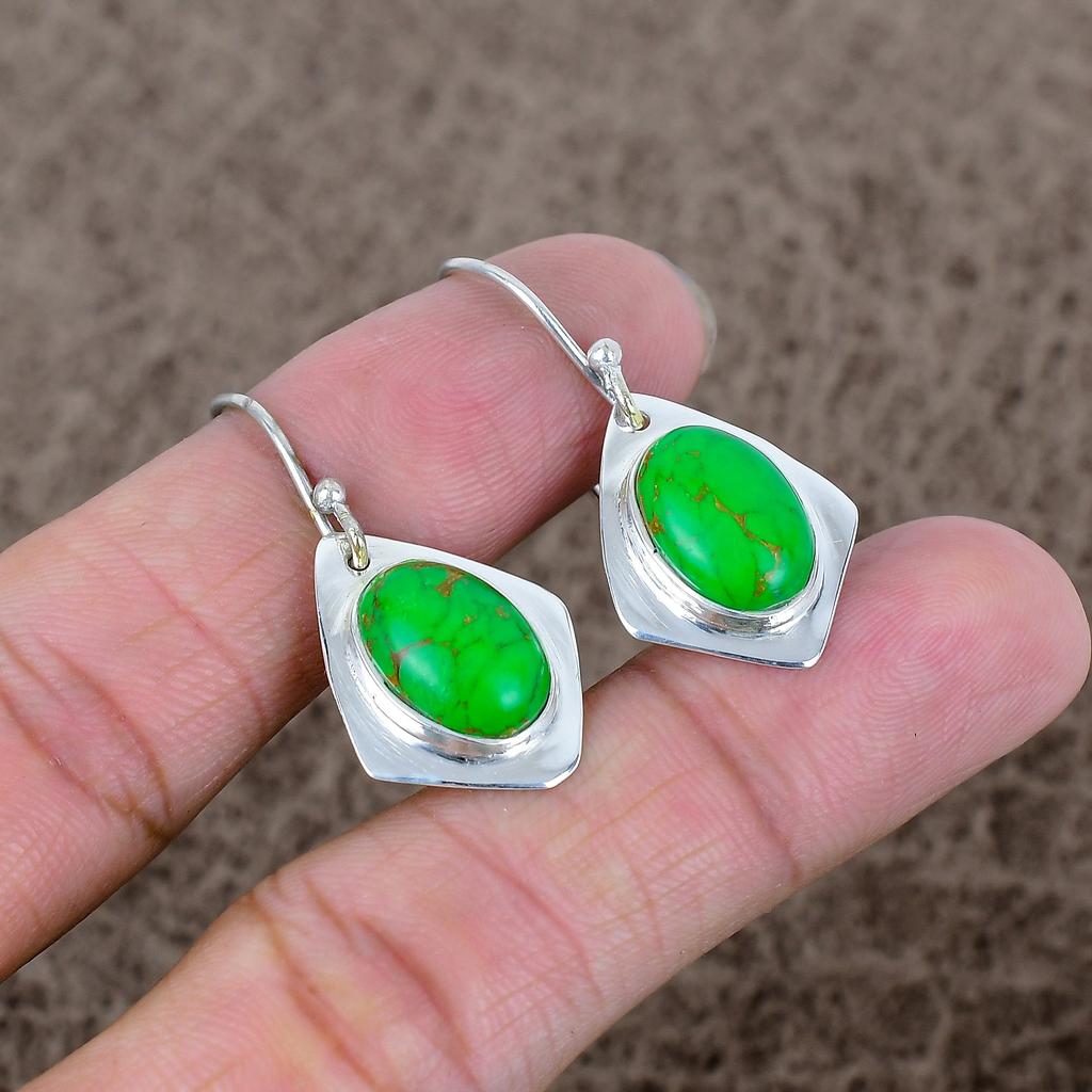 Copper Green Turquoise Gemstone 925 Sterling Silver Jewelry Earring 1.50" KKG-660