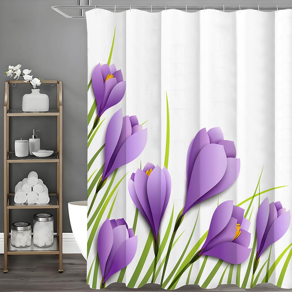 

Soft And Elegant Purple Flowers Shower Curtain Washable Dirt-Resistant Shower Head Waterproof Polyester Bath Curtain W60H190(CM)-1 Pcs