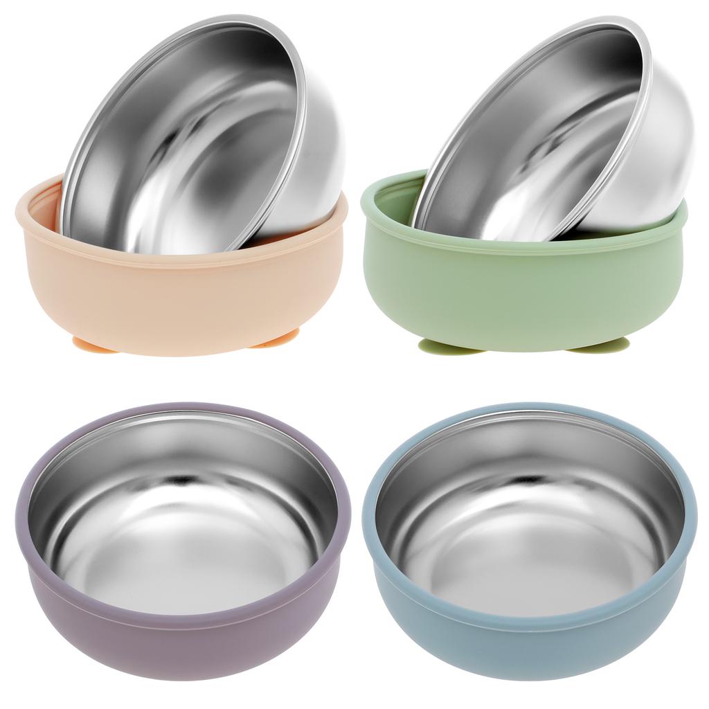 4Pcs Kid Feeding Bowl Stainless Steel Insulation Bowl Spoon Set Children Tableware Cartoon Printed BPA Free Children Food Bowl