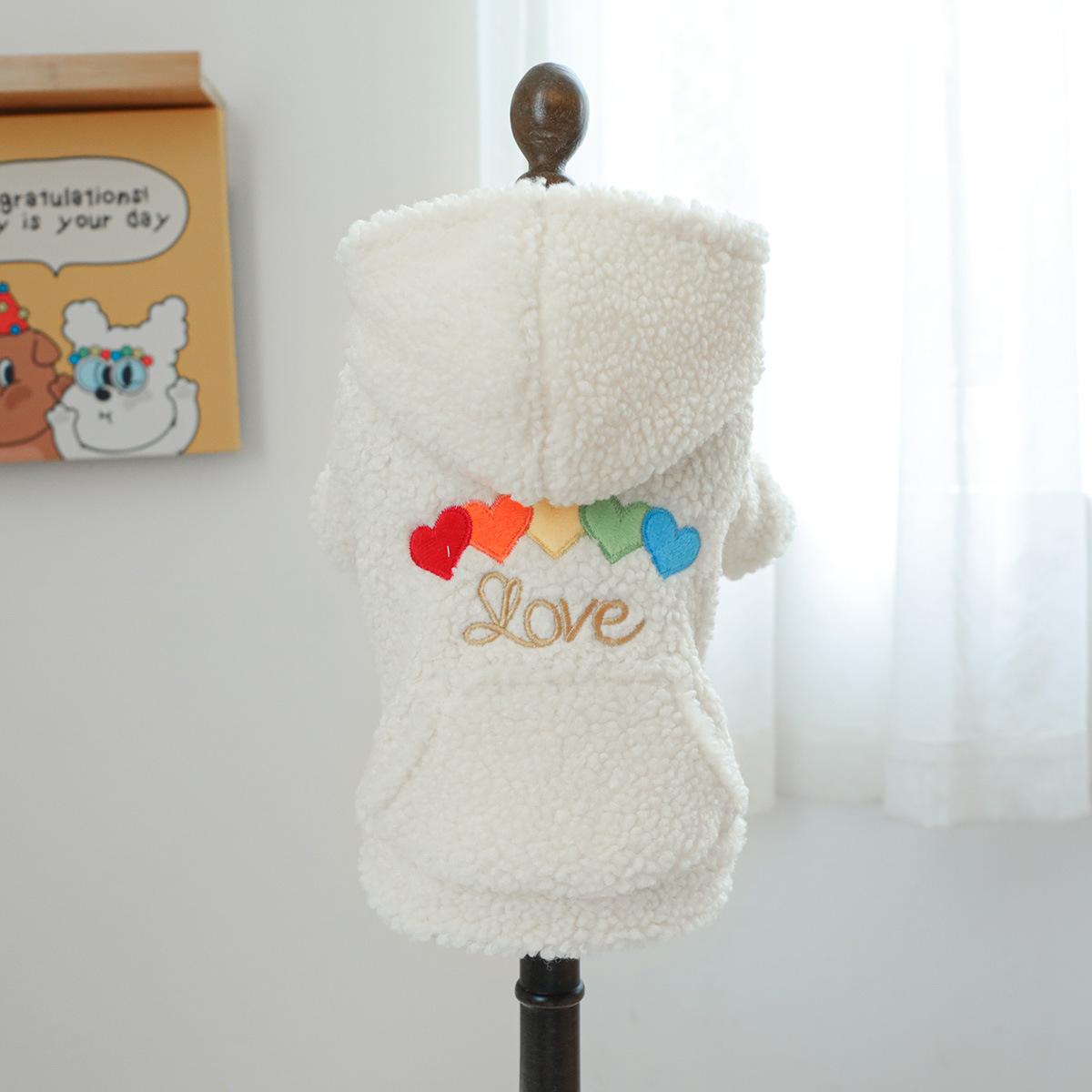 

Pet Love Lamb Fleece Coat Clothes Dog Hoodie Coat Cat Clothing Rainbow Love Plush Coat Dog Clothing for Small Dogs Puppy S