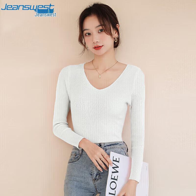 JEANSWEST Women's Slim V-Neck Long Sleeve Knit Top