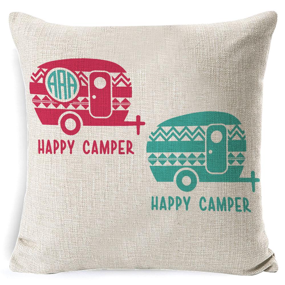 

Чехол для подушки из хлопкового льна Best Memories Happy Camper Декоративный чехол для подушки для спальни, дивана, домашнего декора, подарка Fundas De Cojin 45X45CM