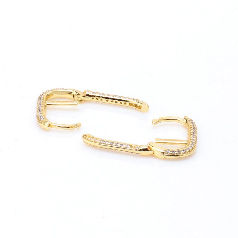 Gold-Plated Zircon Shining Link Stud Earrings - Light Luxury European & American Style, Perfect Birthday Gift for Girls