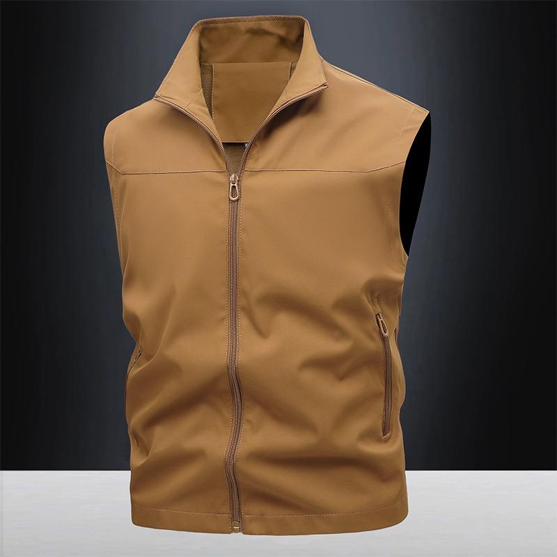 

Однотонный кардиган без рукавов с карманом на молнии, модный топ-жилет с высоким воротником M хаки