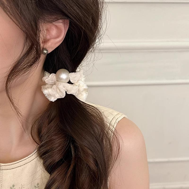 New Simple Lace Pearl Alloy Hair Ties for Children High Elasticity Black and White Versatile Women's Hair Bands