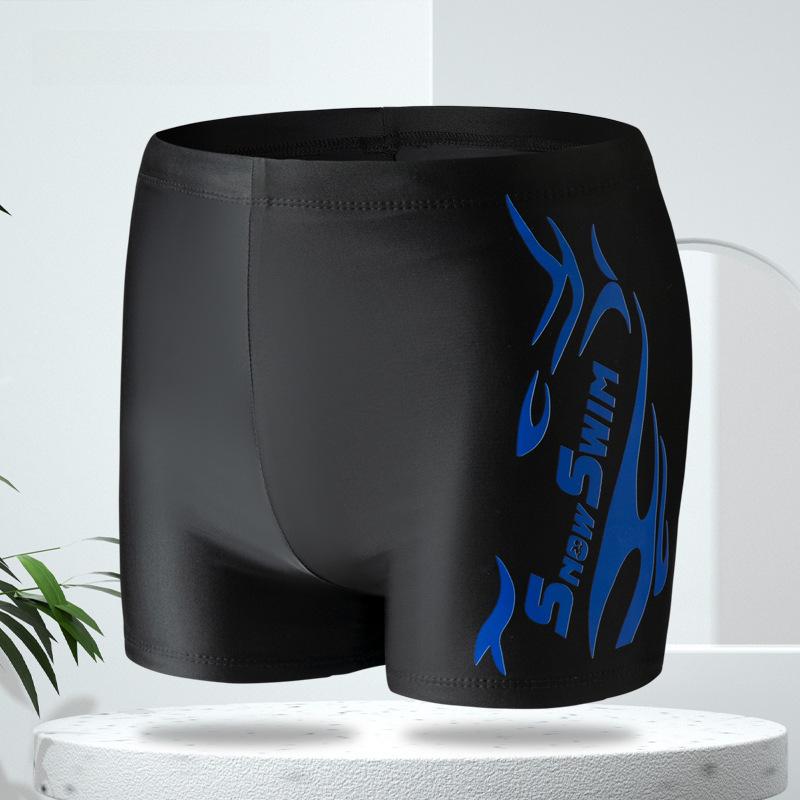 Men's Polyester Quick-Dry Flame Swim Trunks & Cap Set - Comfortable Plus Size Flat Leg Design for Hot Springs