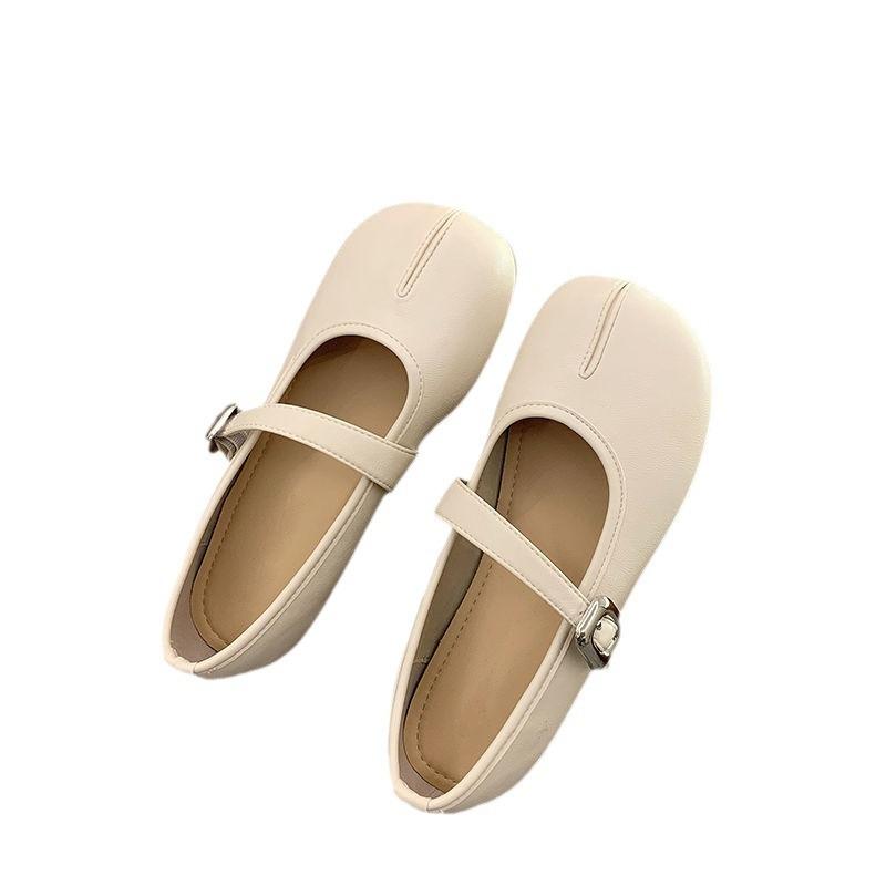 Mary Jane Shoes Summer New Shallow Mouth Round Head One Word Buckle Strap Flat Bottom Fashion Versatile Pearl Shoelace Single Shoes