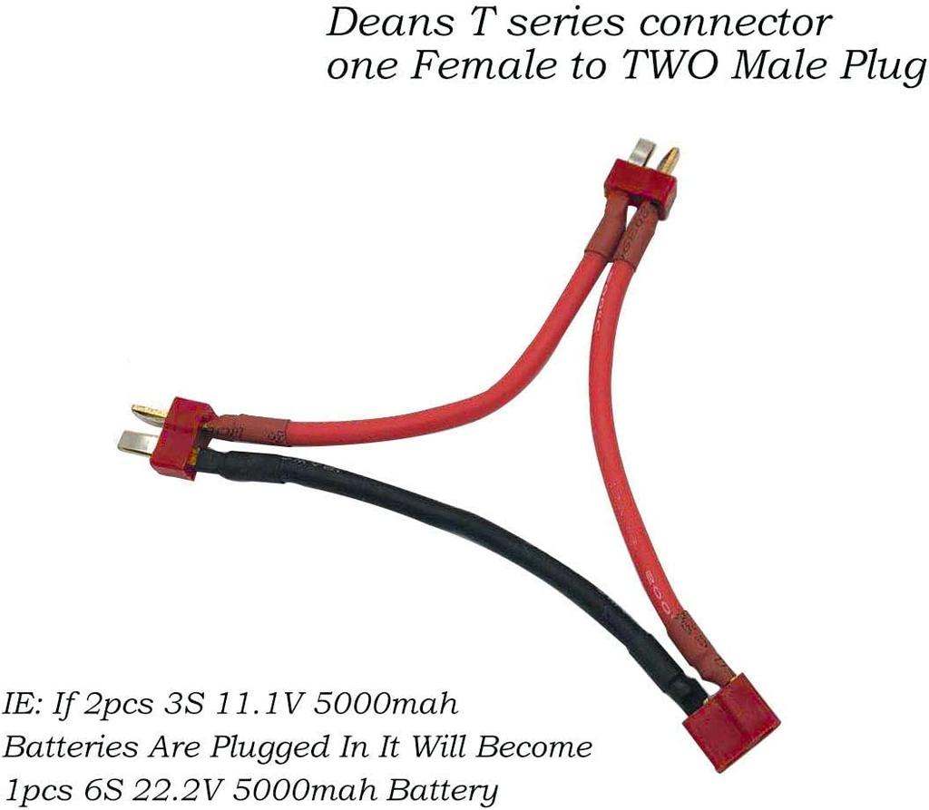 2pcs Deans T Serial Series Connector 1 Female to 2 Male T Plug-in Series Power Connector Adapter with 12cm Wire for RC Quadcopter Multirotor