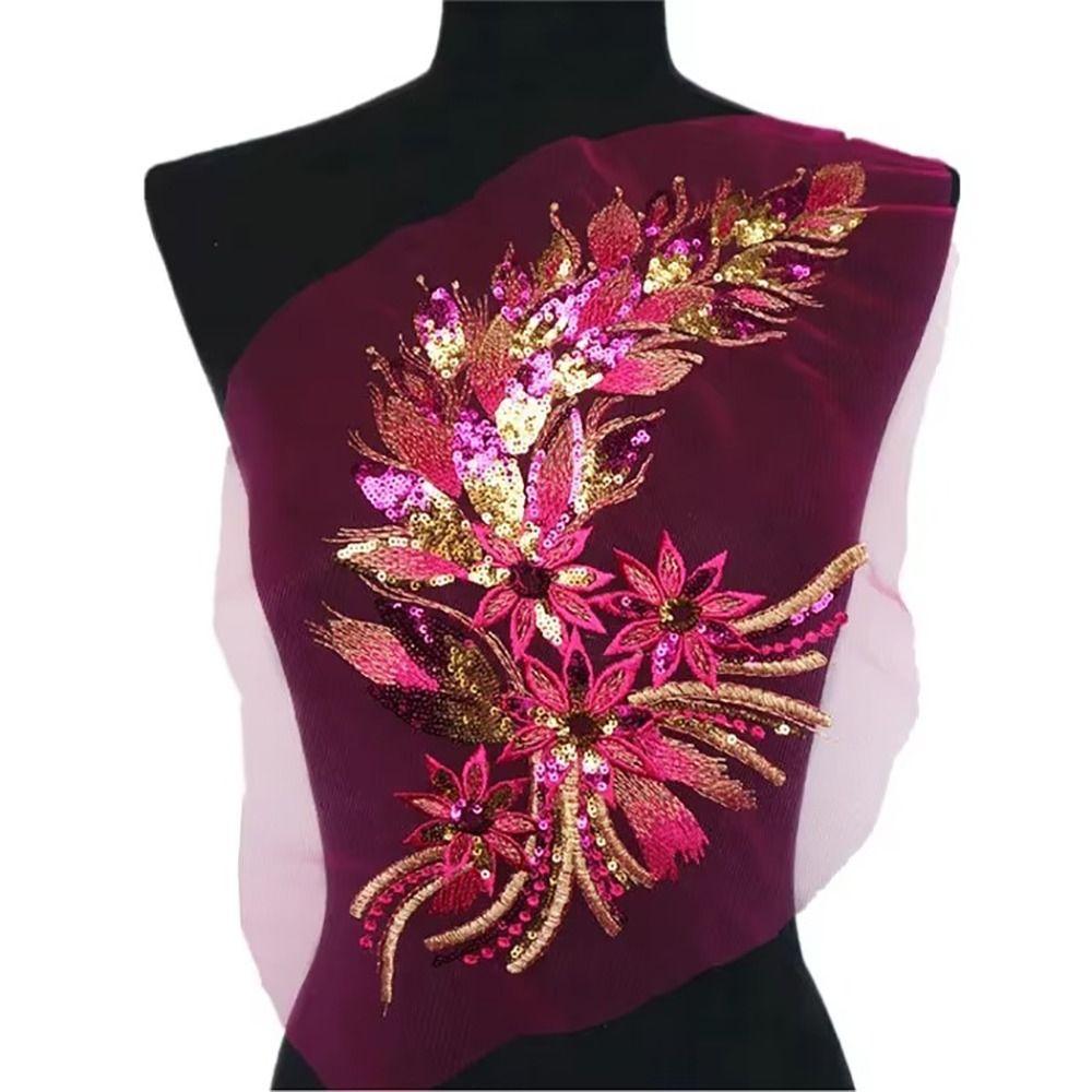 DIY Sequined Embroidery Patches Lace Trims Mesh Sequins Patches Wedding Gown Decoration DIY
