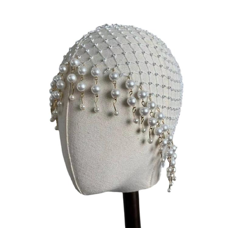 Sparkling Pearls Adorned Tassels Hair Hat Sophisticated Faux Pearls Tassels Hairpiece Hat for Evening Event and Galas