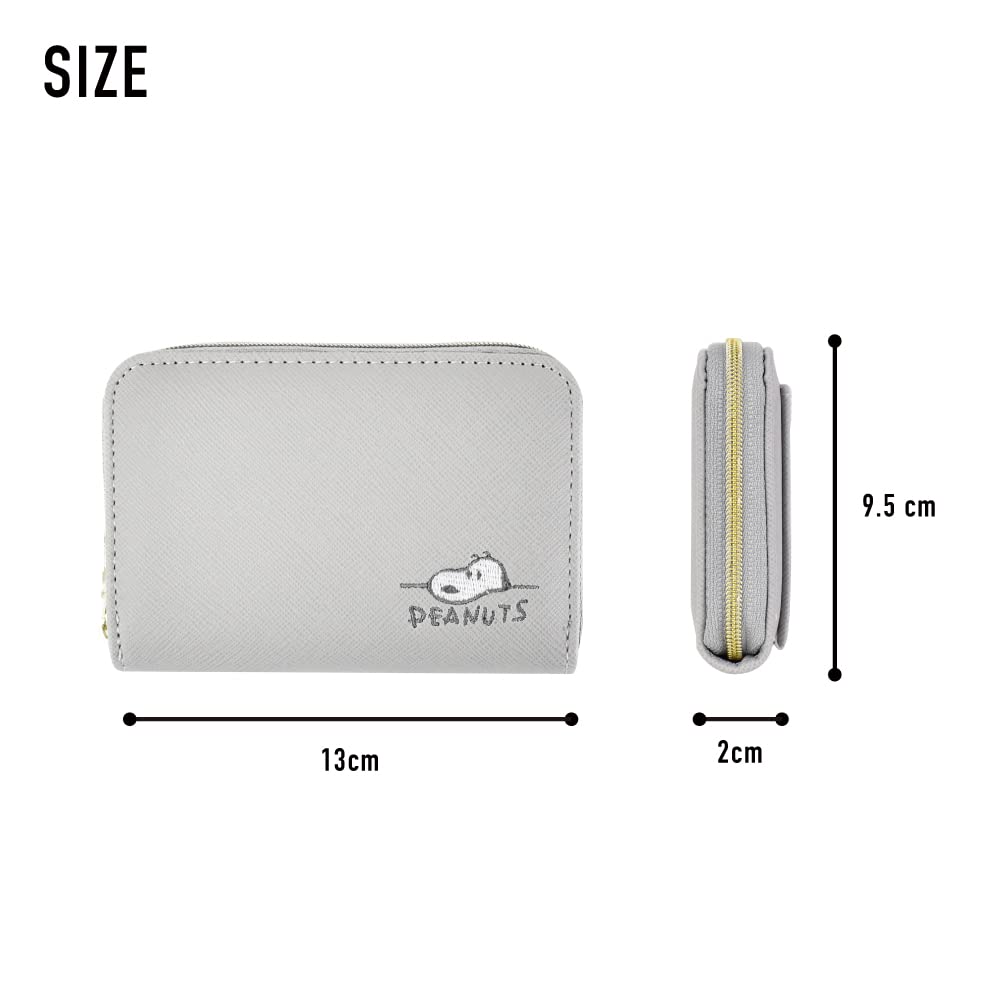 Coin Purse Pass Case Coin Case Commuter Pass Synthetic Leather Embossed PU Leather Compact Divider Round Zipper with Pass Gray Snoopy0213 [Snoopy]