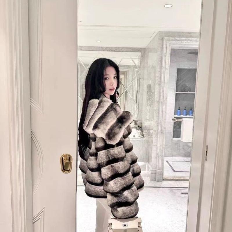 Winter New Chinchilla Short Coat Fashionable Lady Temperament Imitation Rex Rabbit Fur Coat Lapel Fur Woman