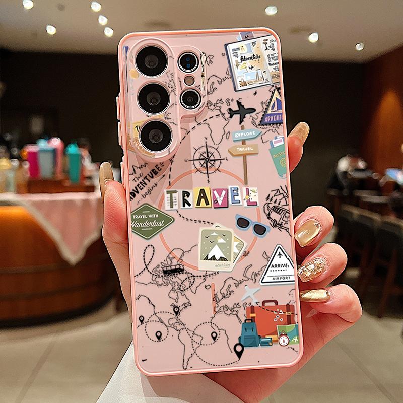 Travel Route Map Magnetic Phone Case For Samsung Galaxy S25 S26 Ultra Edge S24 S23 FE A17 A56 A37 A16 A35 A55 A15 A36 Hard Cover