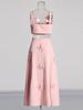2025 French Retro Summer Floral Spliced High-Waist Midi Skirt and Sling Top Set
