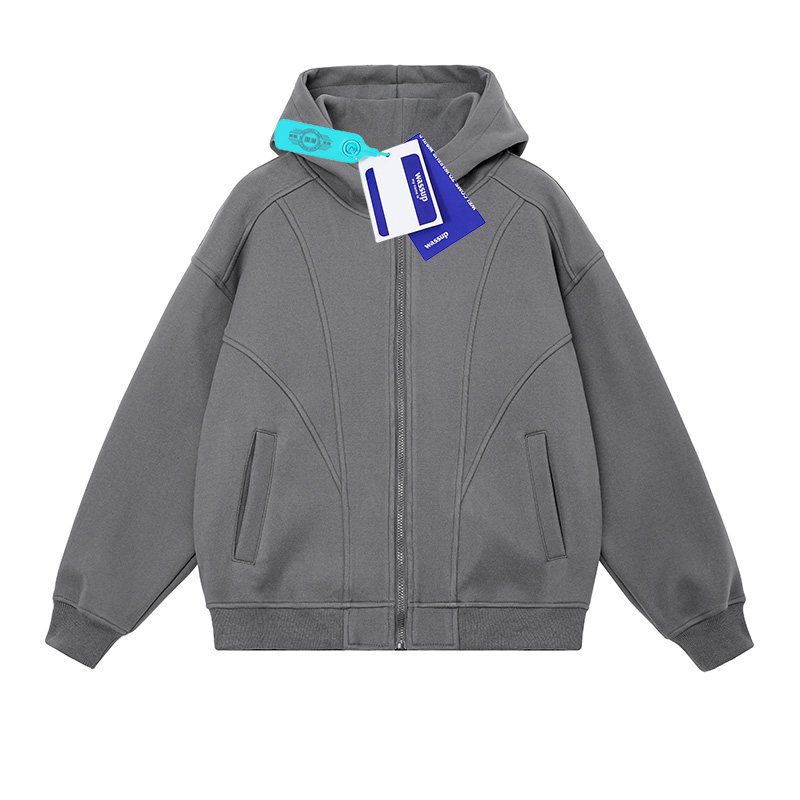 Wassup American-Style Deconstructed Heavyweight Cardigan Sweatshirt for Men, New Loose Casual Couple Hooded Jacket for Autumn and Winter