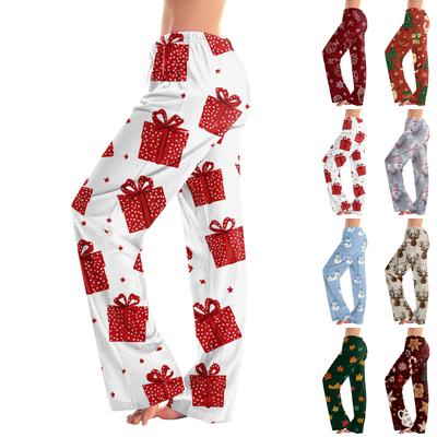 Kadın İpli Noel Baskılı Günlük Pantolon