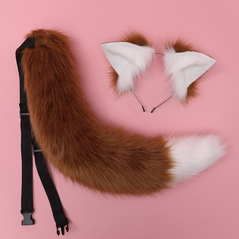 Lolita-Haarreifen mit Felltier-Motiv, Katzenohren, Schwanz-Set, Kawaii-Haarreifen für Halloween, Cosplay, Party-Accessoires