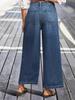 Women's Retro Washed Wide-Leg Cropped Jeans with Frayed Hem and Slant Pockets