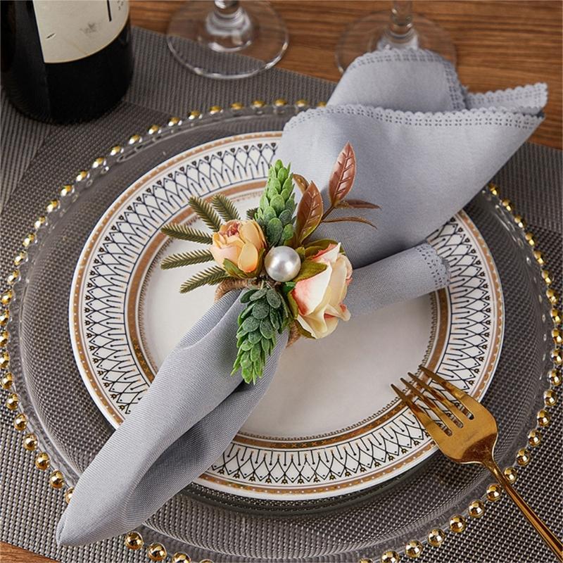 Pack of 6 Elegant Floral Table Decors Napkin Rings Faux Flower Napkin Rings Unique Table Decors for Various Occasion
