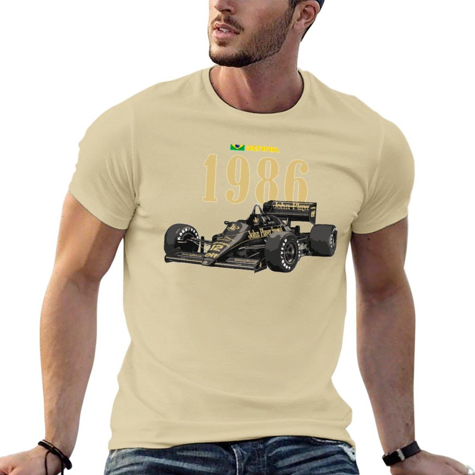 

Нова футболка 1986 року Айртона Сенни F1 Літні топи На замовлення Дизайнуйте свою власну футболку Нове видання Милі топи Чоловічі футболки Футболка L