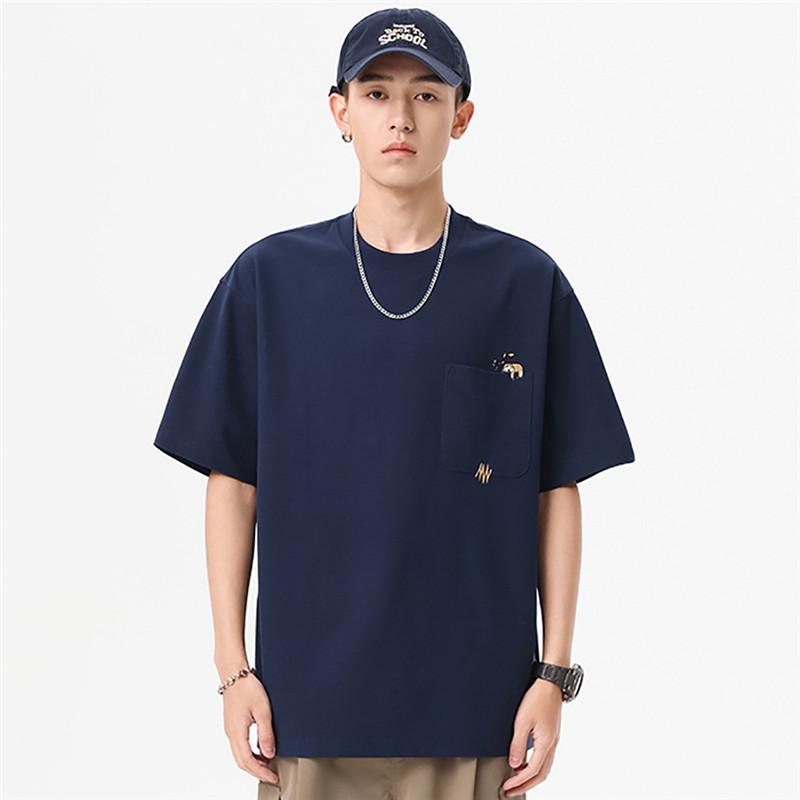 

Men s 260g Heavyweight Wrinkle-Resistant Waffle Knit Embroidered Short Sleeve Loose Fit T-Shirt XL (135-150 jin) королевский синий