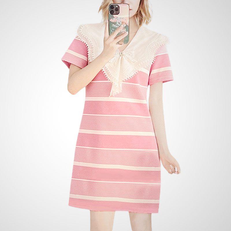 

Classic Style Summer Doll Collar Pink Youthful-Looking Dress Pink S