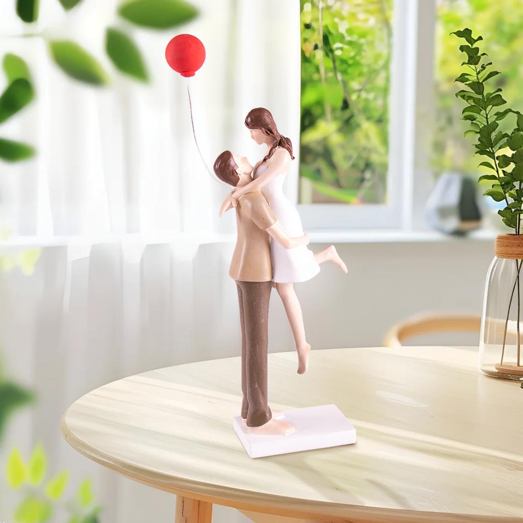 Valentine's Day Romantic Couple Statue with Balloon Love Sculpture Home Decor Gift for Lovers Wedding Anniversary Decoration