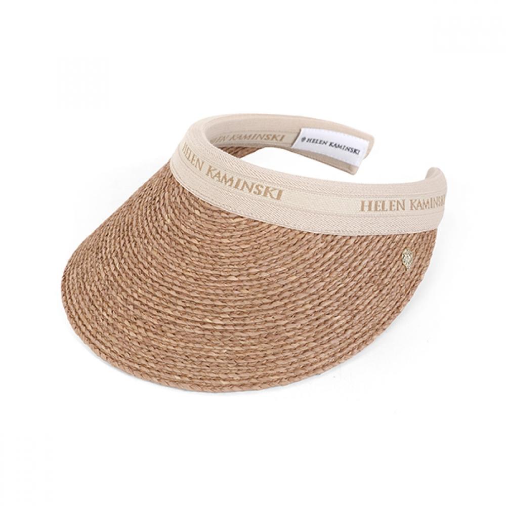 Helen Kaminski Nuntl Bianca Nougat Natural Logo Visor Sun Cap HAT50265 NUNTL
