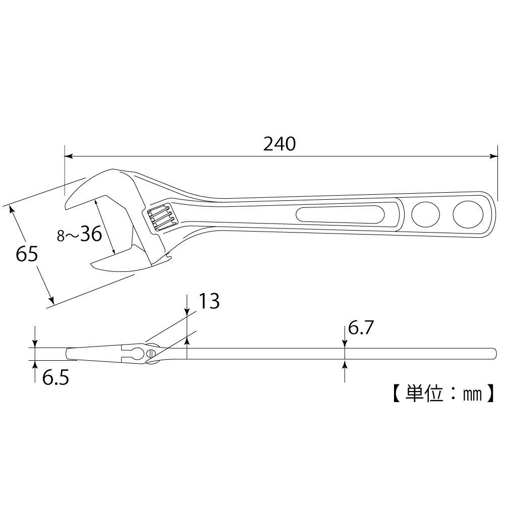 TOP Industrial (TOP) Eco-Wide Thin, Lightweight Wide Adjustable Wrench, HY-30, 8-30mm Opening, Tsubame-Sanjo, Made in Japan, Blister Packed