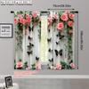 2pcs   Curtain Fabric 2D print Butterflies and pink roses Versatile Durable Polyester (without rod) Decorations For Home Use for