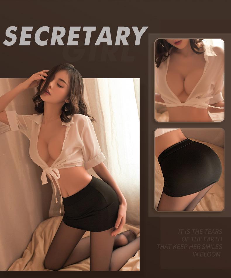 Man Yan Sexy OL Secretary Teacher Uniform Set: Lace-up Shirt & Bodycon Pencil Skirt Two-piece