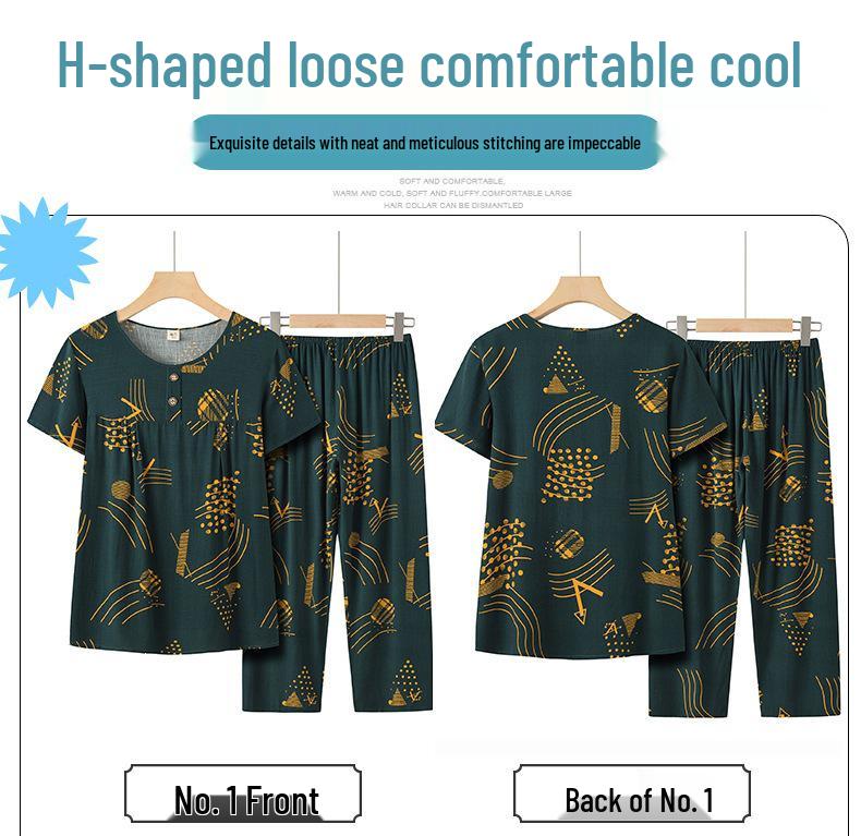 Mom's Bamboo Cotton Plus Size Summer Casual Set – Loose Short-Sleeve Top & Two-Piece Outfit for Middle-Aged and Elderly Women