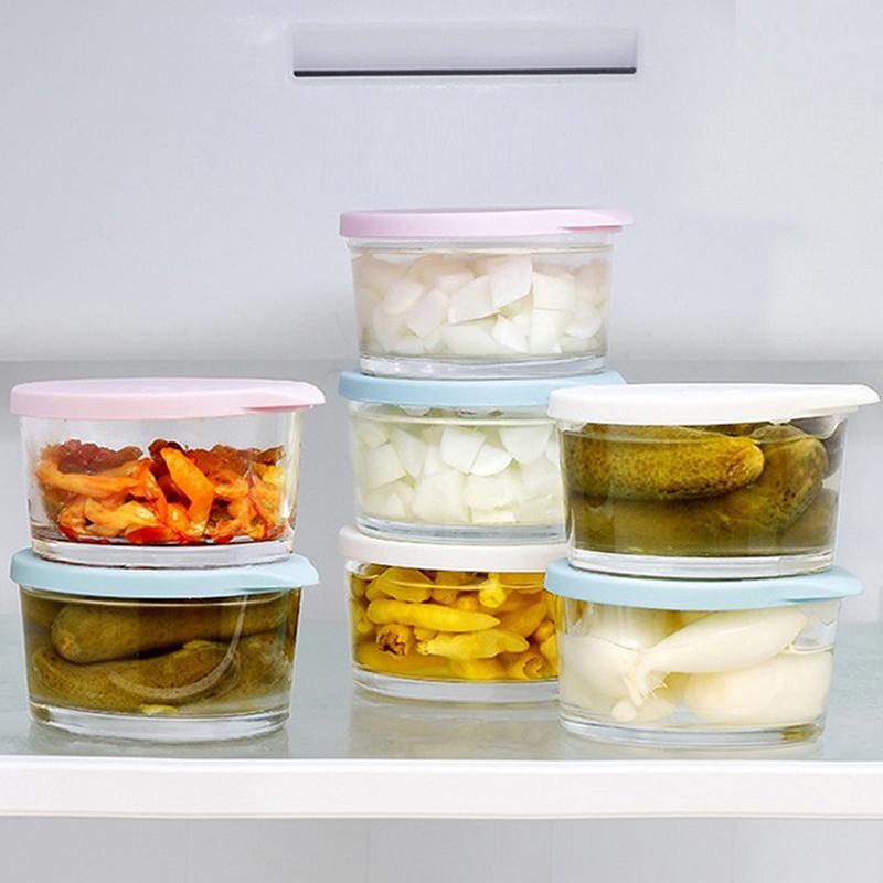Microwave Safe Round Food Storage Container High Borosilicate Glass Pickle Sealed Jar Refrigerator Fruit Vegetable Storage Jar