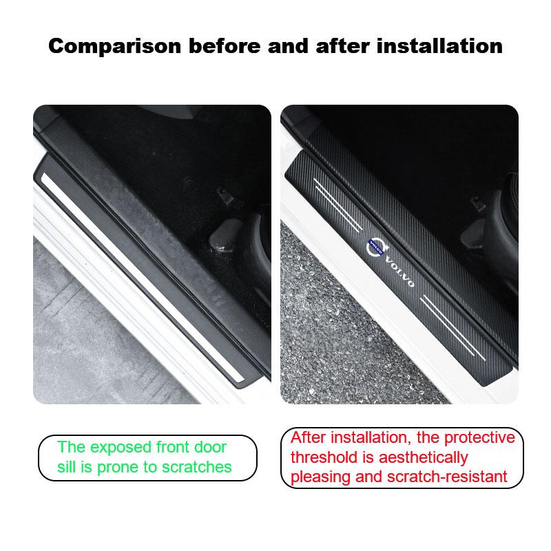 1/4/5Pcs Carbon Fiber Sticker Car Threshold Protective Film For Volvo Rdesign Polestar AWD V50 S60 XC60 XC90 V60 S80 S90 V90 V70