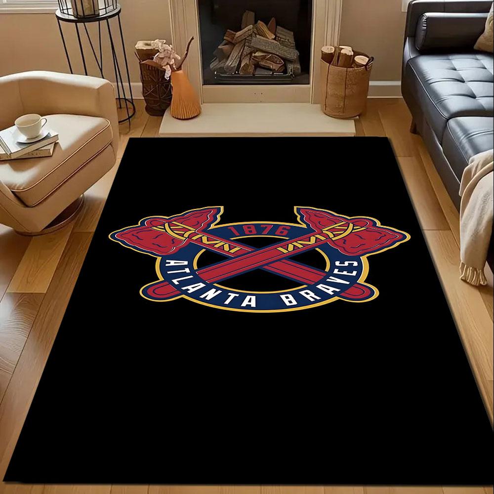 Atlanta Braves Logo with Tomahawks Patterned Carpet, Non Slip Mat Suitable for Living Room and Bedroom Sofas