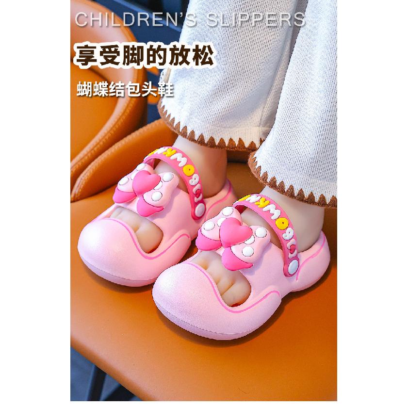 Children's slippers for girls, princess-style soft-soled clogs with bows, toddler closed-toe shoes for young children