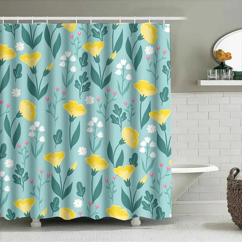 Bathroom Curtain Flowers Printed Waterproof Washable Bath Shower Curtains Decor Home Textile Polyester Fabric