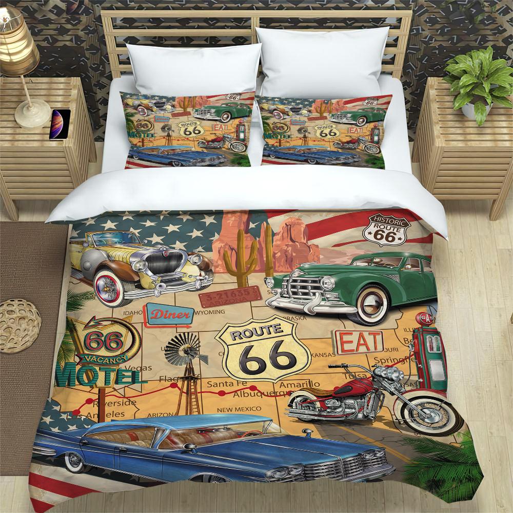 3pcs Bedding Set Classic Car Vintage Poster Home Textile Duvet Cover Pillow Case Boy Kid Teen Girl Bedding Covers Set