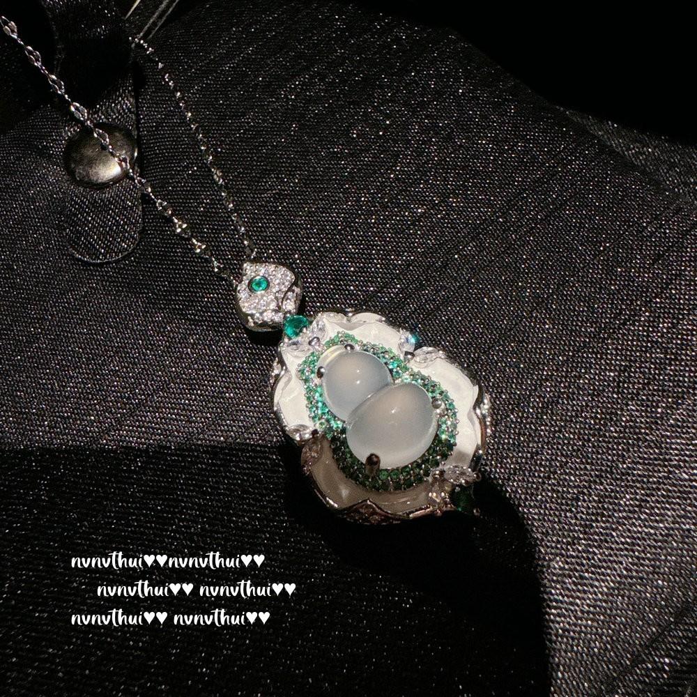 Lychee Frozen White Chalcedony Gourd Enamel Necklace, New Chinese Style, Chalcedony Gourd Fulu Zircon Earrings