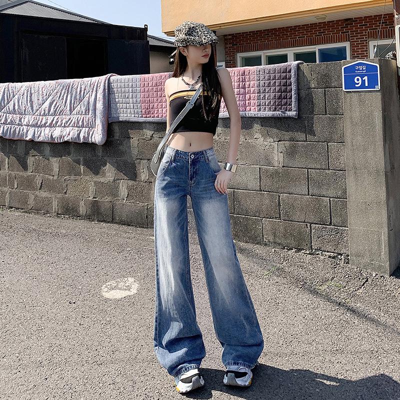 

Retro High-Waisted Wide-Leg Jeans for Women - Slimming & Versatile Floor-Length Design XL