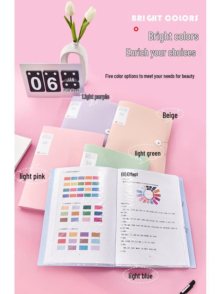 A4 Transparent Multi-Layer Binder with Insert Pages for Student Papers - Morandi Loose-Leaf Storage Folder