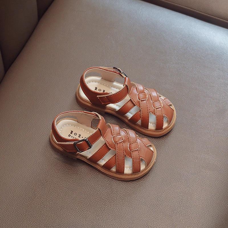 

Модные детские сандалии из ПУ кожи для малышей, девочек и мальчиков, спортивные шлепанцы, детская обувь с закрытым носком для пляжа, 3-6 лет, лето 30(insole 19.2cm) шоколадный