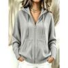 Women S Autumn Winter Hooded Zip Up Loose Knit Cardigan