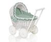 Wicker Doll Pram Pushchair White With Sage Bedding And Soft Lining Chiara